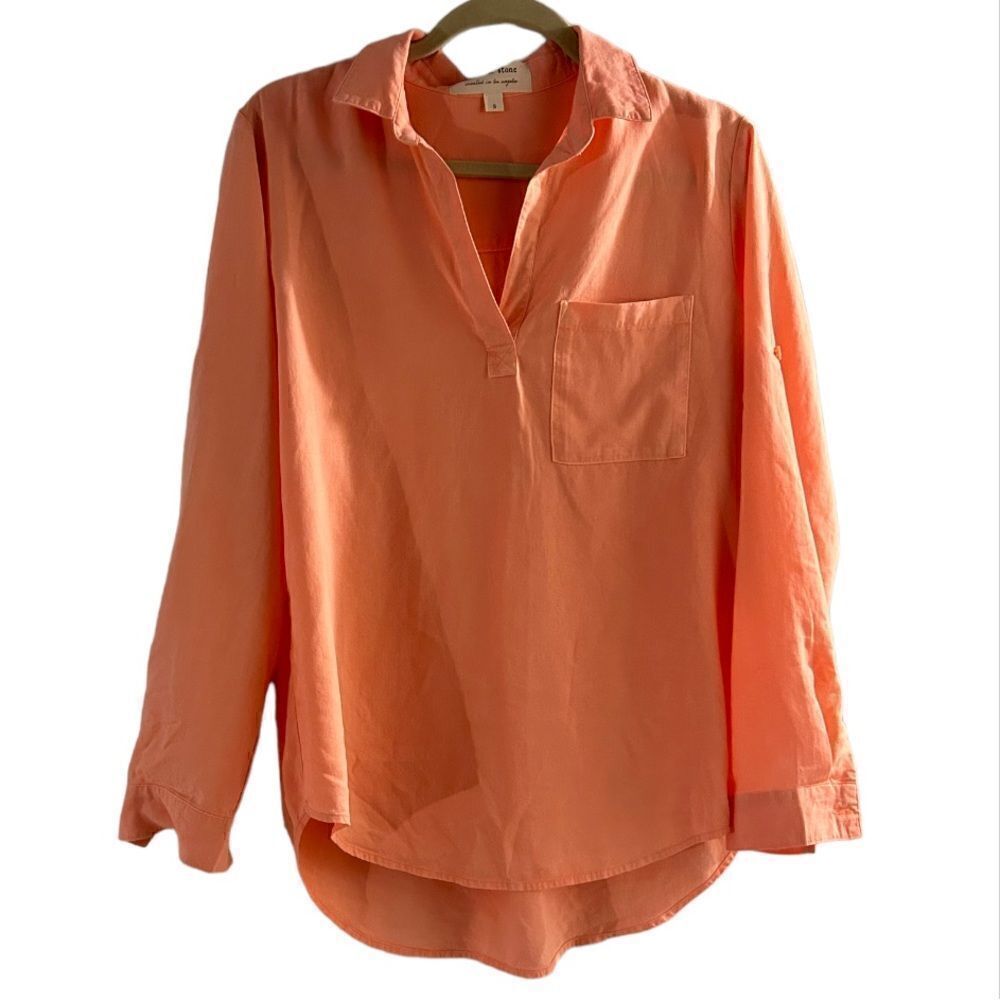 Cloth & Stone Peach Orange Long Sleeve Half Button Top Size Small